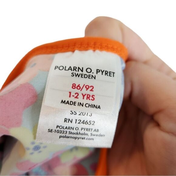 POLARN O. PYRET Swimsuit Girls 1-2 Years Blue Palm Tree Flamingo Floral Sweden - Picture 5 of 7